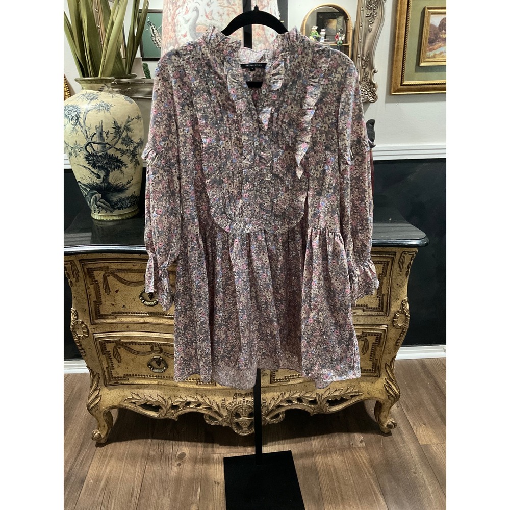 Walter Baker Floral Ruffle V-Neck Mini Dress Multicolor Long Sleeve Size 4